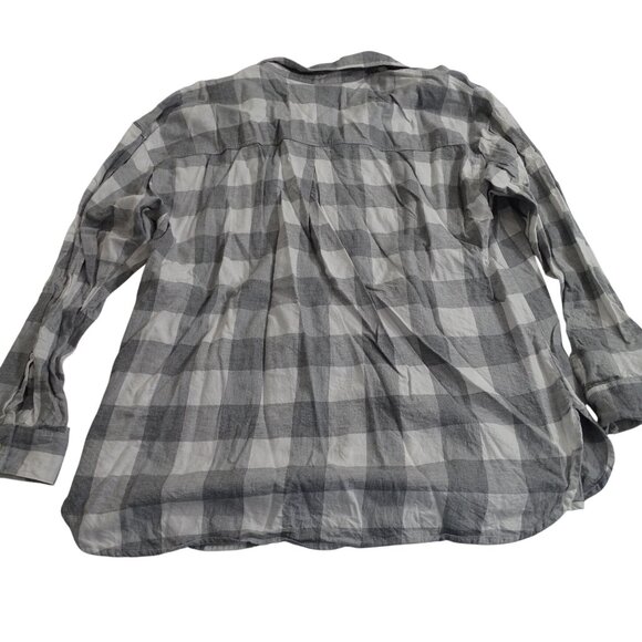 Old Navy Boyfriend Loose Fit Button Up Shirt Women Size XL White Grey Plaid - Picture 5 of 12